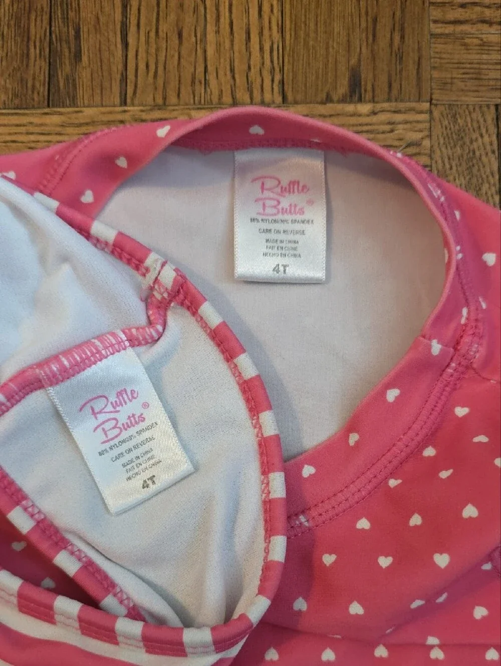 Ruffle Butts Pink Heart Long-Sleeve Swim, 4T
